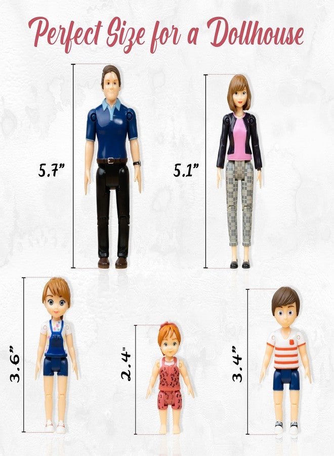 TOMLEON Family Dollhouse People - Doll House People Figures - 5 Poseable Action Figures Incl. Mom, Dad, Sister, Brother, Toddler - Small Dolls for Dollhouse - Dollhouse Dolls (Family) - Image 3